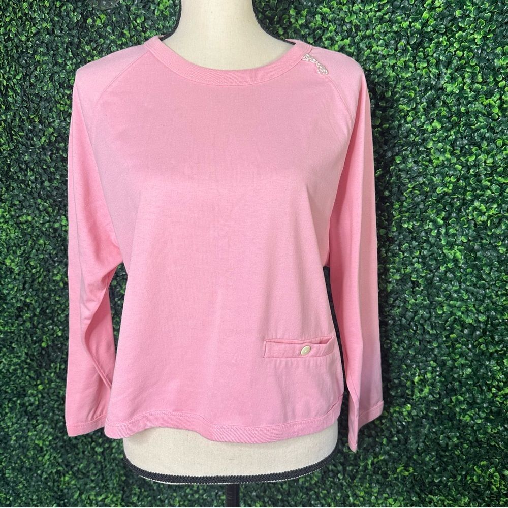 Vintage Pink Pearl Embellished 3/4 Sleeves Top Sz Large